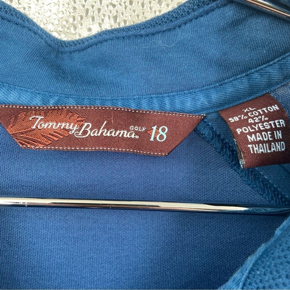 Tommy Bahama Golf 18 Mens XL Blue Short Sleeve Polo Shirt Raglan Contrast Stitch - Picture 3 of 8